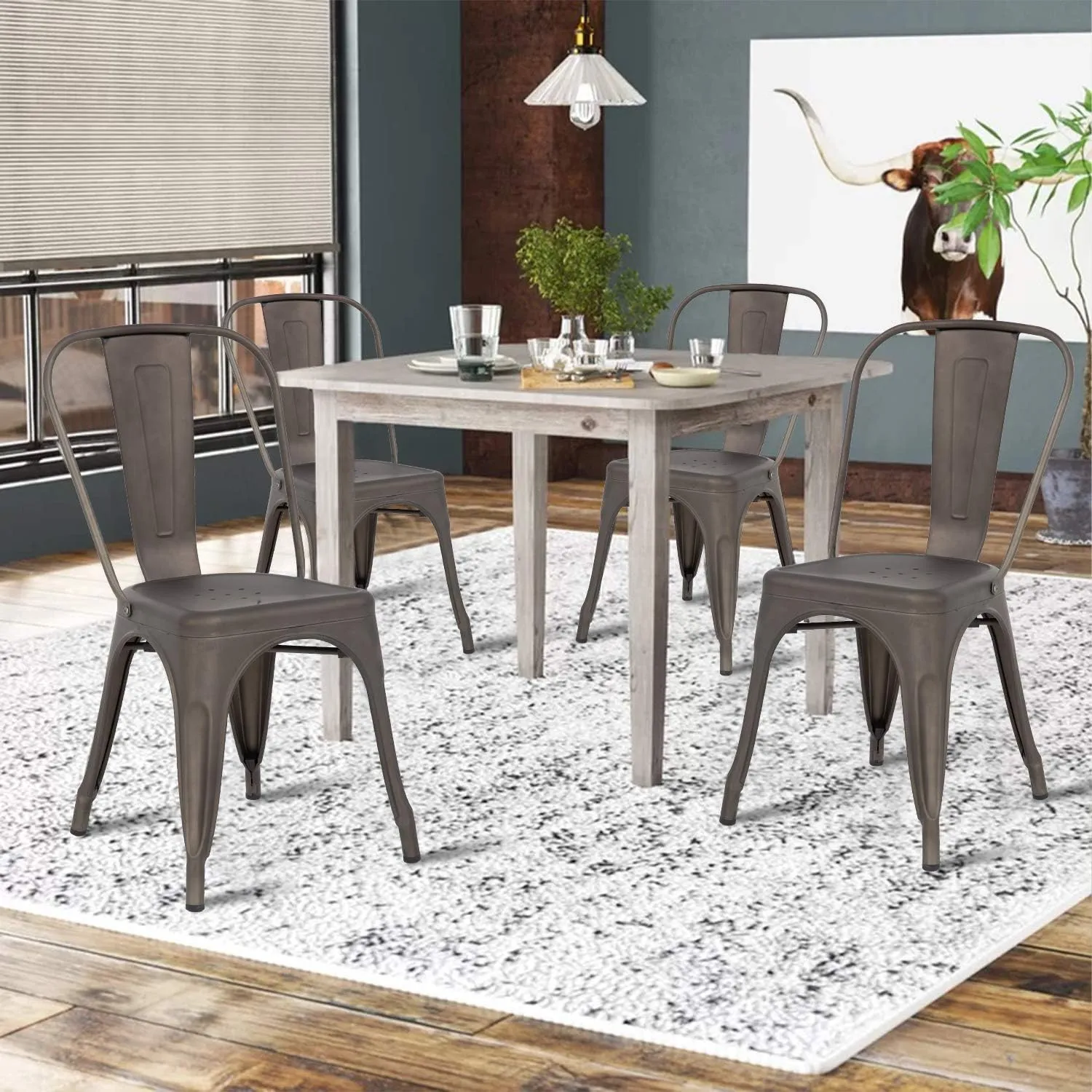 BestOffice 18 Inch Metal Chairs Set of 4 Metal Stackable Patio Chairs Seat Height Café Restaurant Dining Chairs Indoor Outdoor with Waterproof Tolix Side