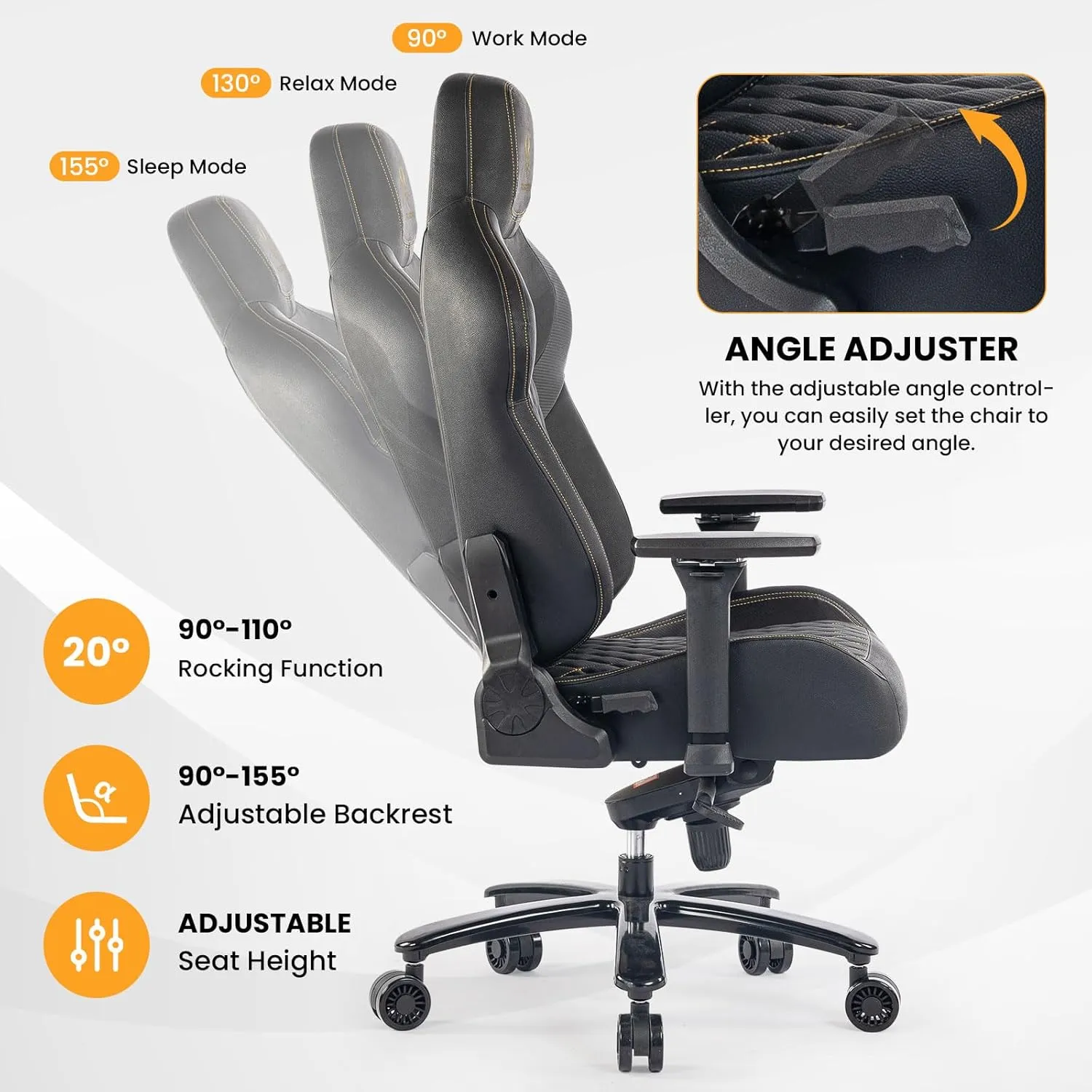 Big and Tall Gaming Chair - 440LBS Heavy Duty Chair with Metal Base, Memory Foam Lumbar Support, 4D Adjustable Armrest, Ergonomic High-Back Design