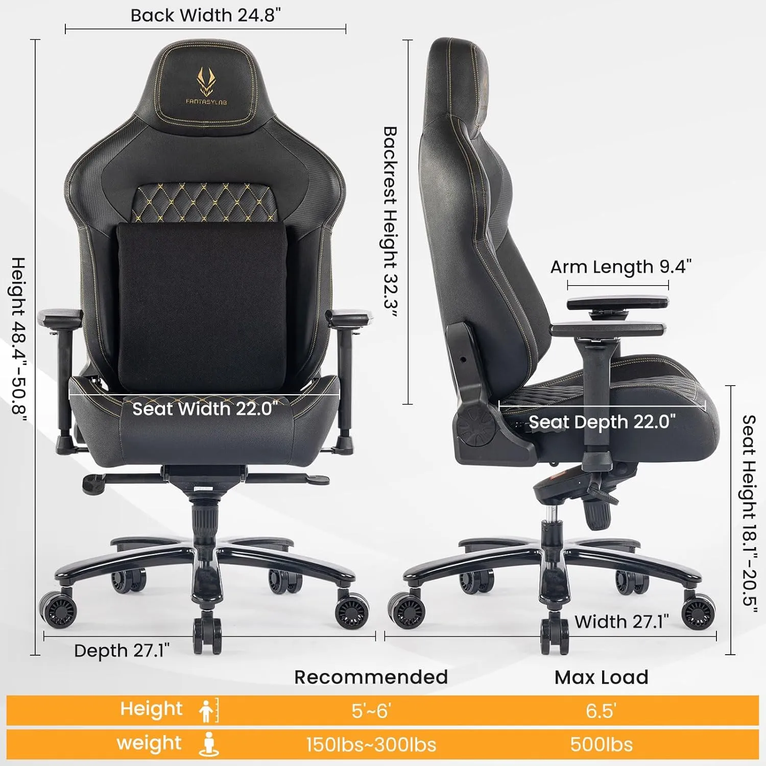 Big and Tall Gaming Chair - 440LBS Heavy Duty Chair with Metal Base, Memory Foam Lumbar Support, 4D Adjustable Armrest, Ergonomic High-Back Design