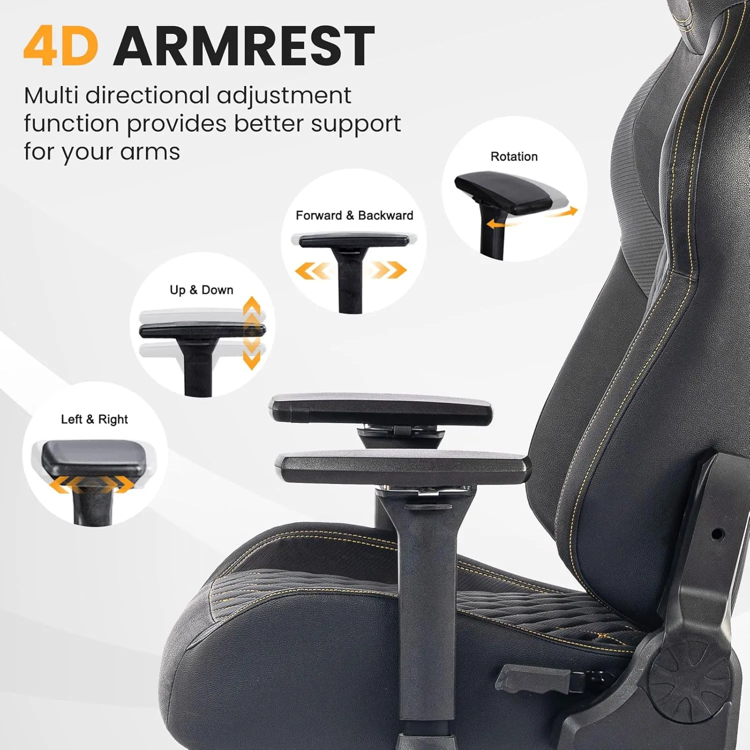 Big and Tall Gaming Chair - 440LBS Heavy Duty Chair with Metal Base, Memory Foam Lumbar Support, 4D Adjustable Armrest, Ergonomic High-Back Design