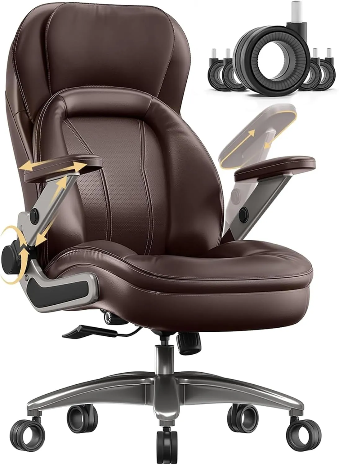 Big and Tall Office Chair, 600lbs Heavy Duty Desk Chair with 5D Arms and Adjustable Lumbar Support, PU Leather High Back Ergonomic Executive Home Office Computer Chair with 3'' Silent Casters