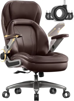 Big and Tall Office Chair, 600lbs Heavy Duty Desk Chair with 5D Arms and Adjustable Lumbar Support, PU Leather High Back Ergonomic Executive Home Office Computer Chair with 3'' Silent Casters