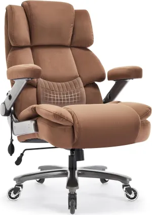 Big and Tall Office Chair 700lbs- Fabric High Back Executive Computer Chair with Adjustable Lumbar Support 3D Flip Arms Plus Size Rubber Wheels- Extra Wide Large Desk Chairs, Heavy Duty Metal Base