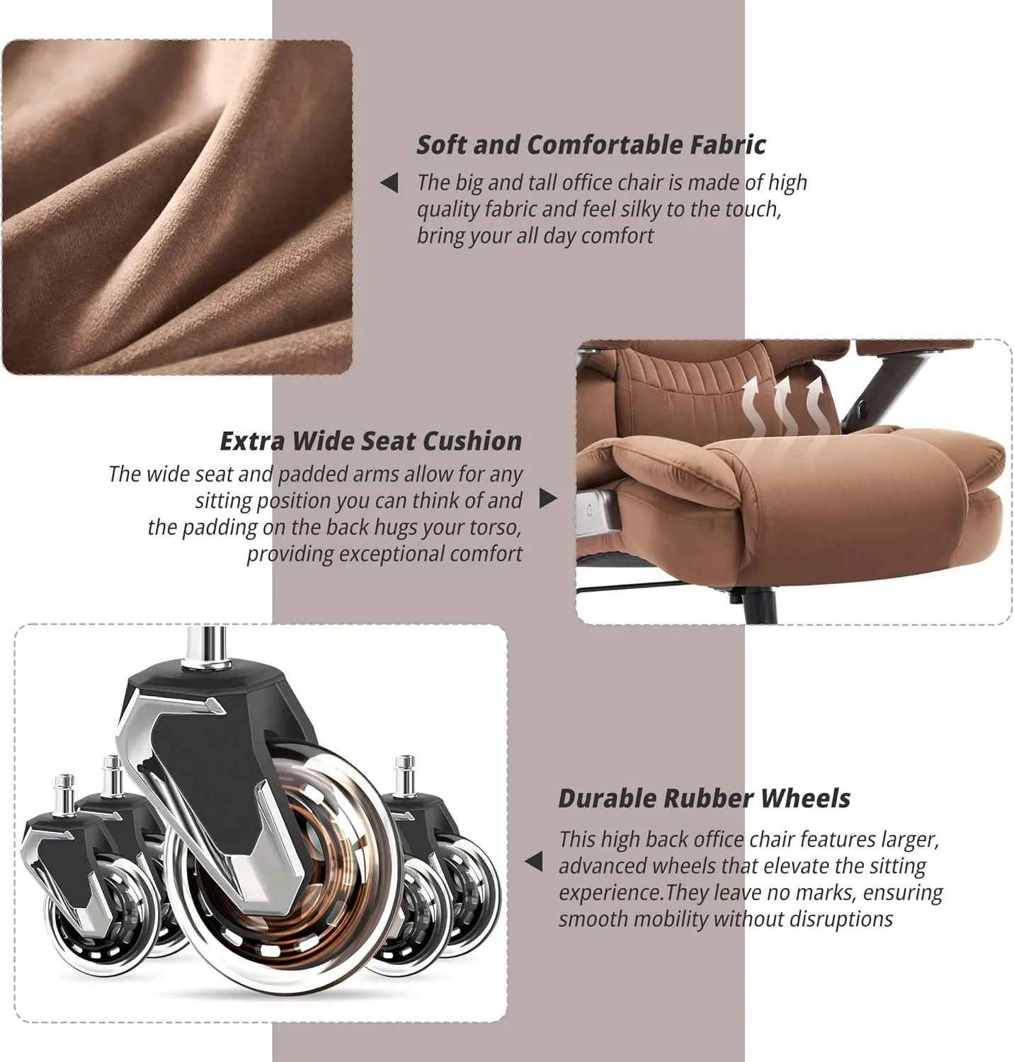 Big and Tall Office Chair 700lbs- Fabric High Back Executive Computer Chair with Adjustable Lumbar Support 3D Flip Arms Plus Size Rubber Wheels- Extra Wide Large Desk Chairs, Heavy Duty Metal Base