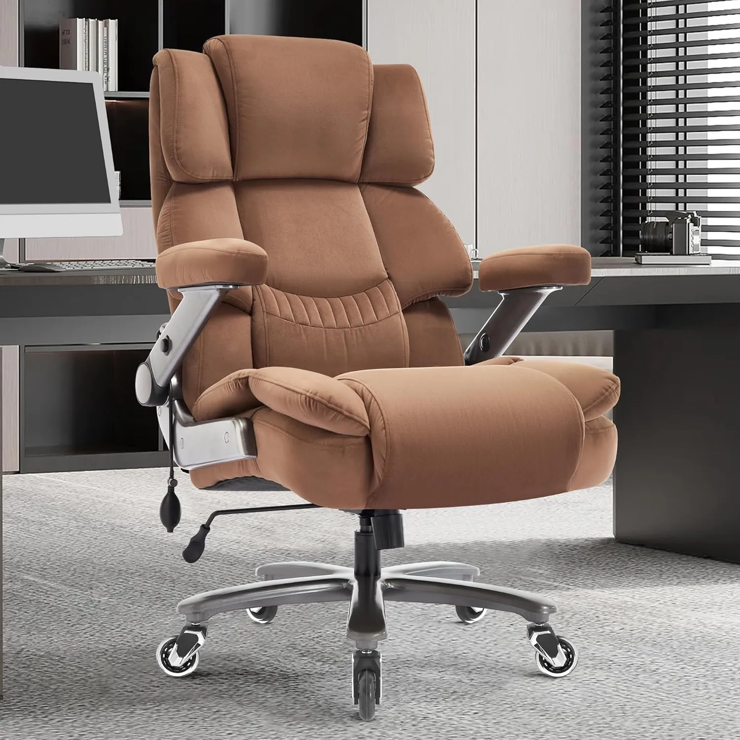 Big and Tall Office Chair 700lbs- Fabric High Back Executive Computer Chair with Adjustable Lumbar Support 3D Flip Arms Plus Size Rubber Wheels- Extra Wide Large Desk Chairs, Heavy Duty Metal Base