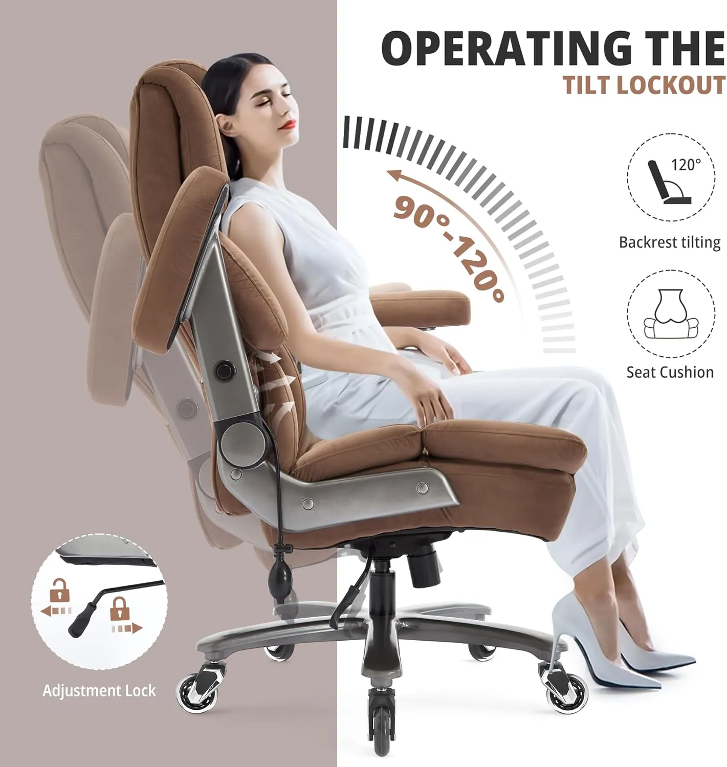 Big and Tall Office Chair 700lbs- Fabric High Back Executive Computer Chair with Adjustable Lumbar Support 3D Flip Arms Plus Size Rubber Wheels- Extra Wide Large Desk Chairs, Heavy Duty Metal Base