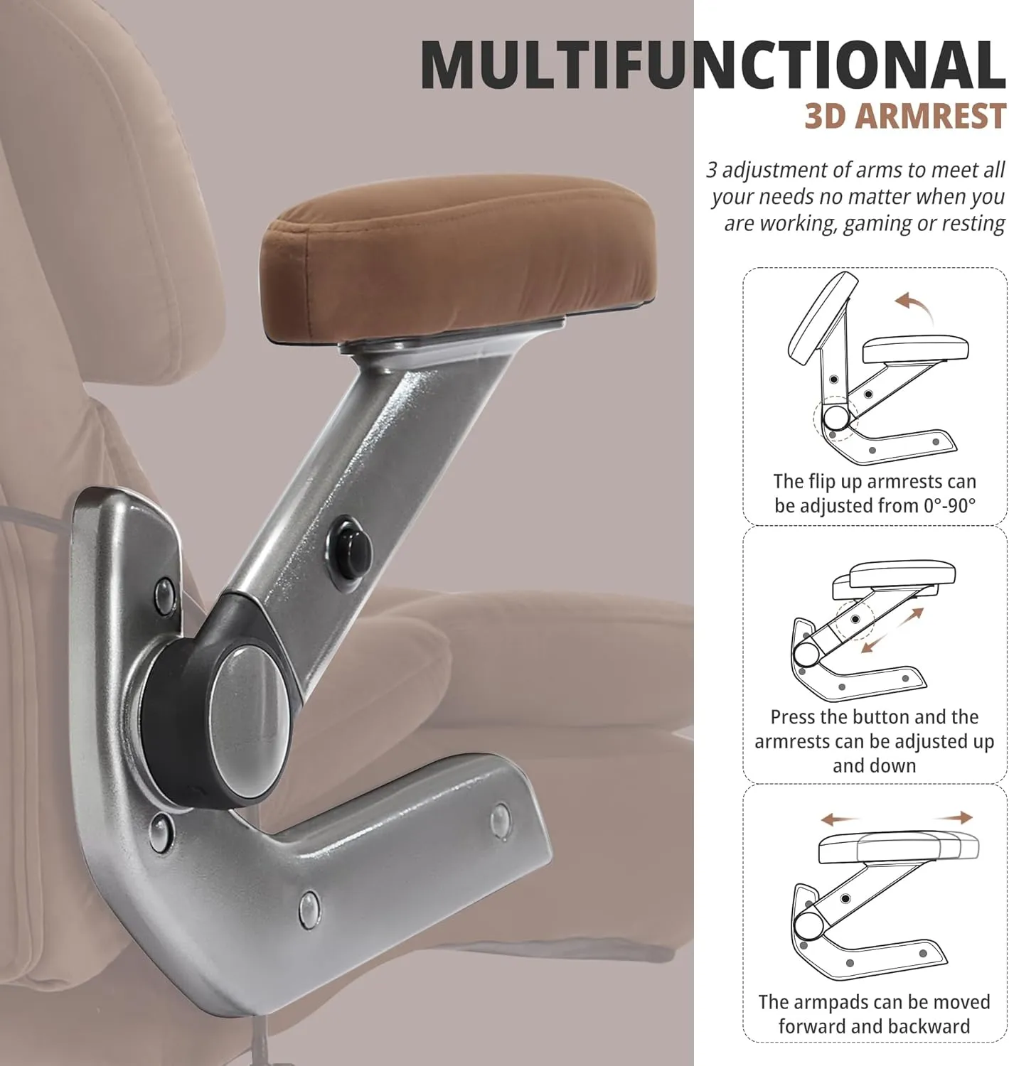 Big and Tall Office Chair 700lbs- Fabric High Back Executive Computer Chair with Adjustable Lumbar Support 3D Flip Arms Plus Size Rubber Wheels- Extra Wide Large Desk Chairs, Heavy Duty Metal Base