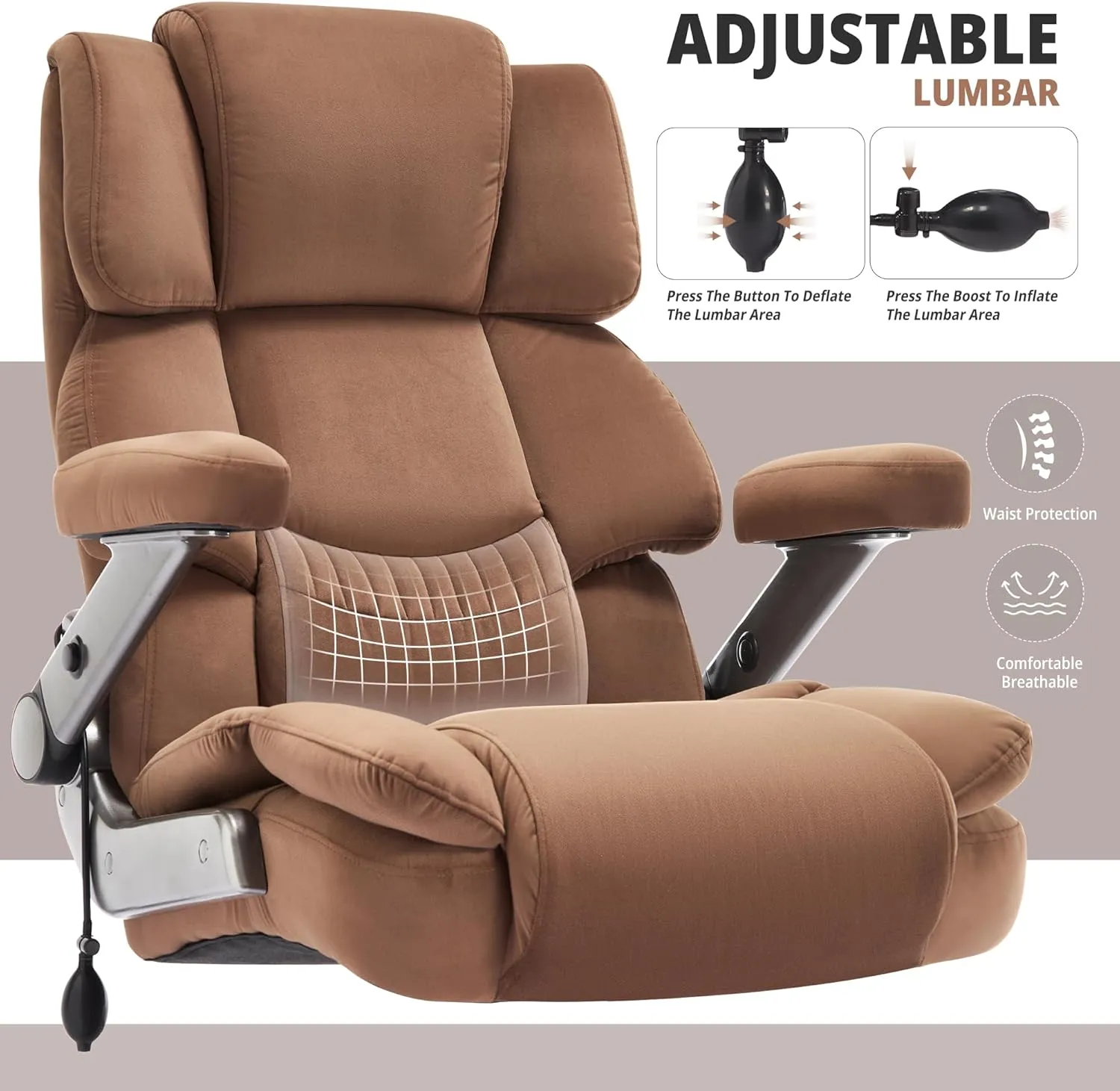 Big and Tall Office Chair 700lbs- Fabric High Back Executive Computer Chair with Adjustable Lumbar Support 3D Flip Arms Plus Size Rubber Wheels- Extra Wide Large Desk Chairs, Heavy Duty Metal Base