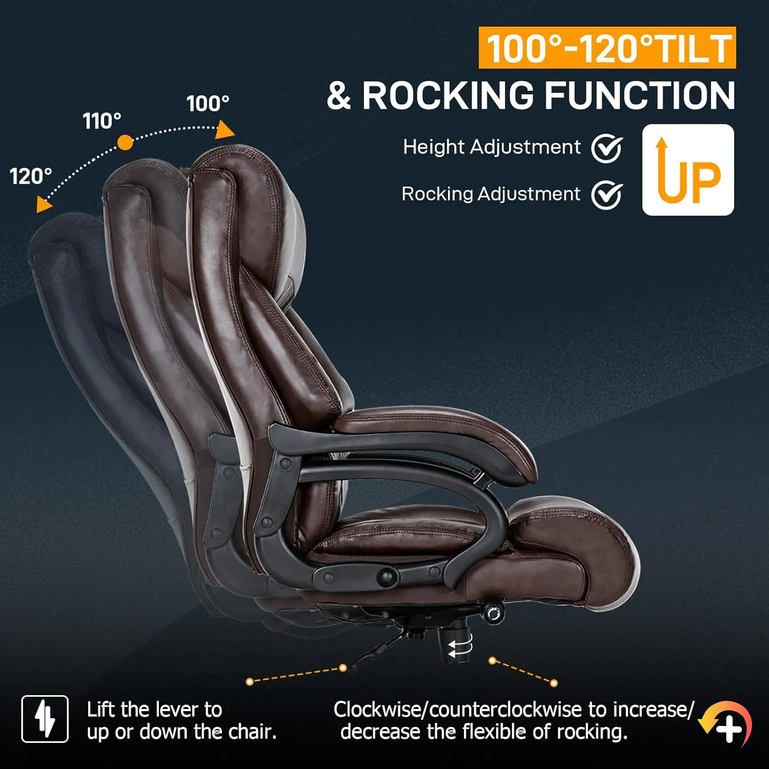 Big and Tall Office Chair for Heavy People, 500LBS High Back Extra Wide Heavy Duty Executive Office Chair Comfortable for Home Office, Large Computer Desk Chair with Adjustable Lumbar Support Brown