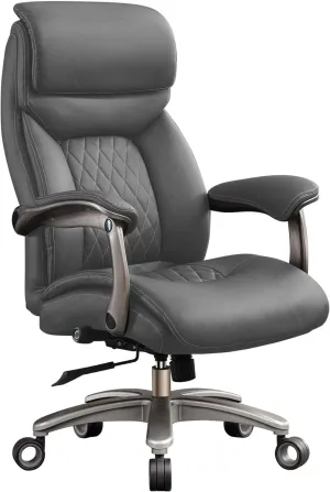 Big and Tall Office Chair with Wide Area Armrest, 600LBS PU Leather Executive Chair, Adjustable Lumbar Support 3'' Double Space Wheel, Managerial Home Desk Heavy Duty Office Chair (Grey-A)