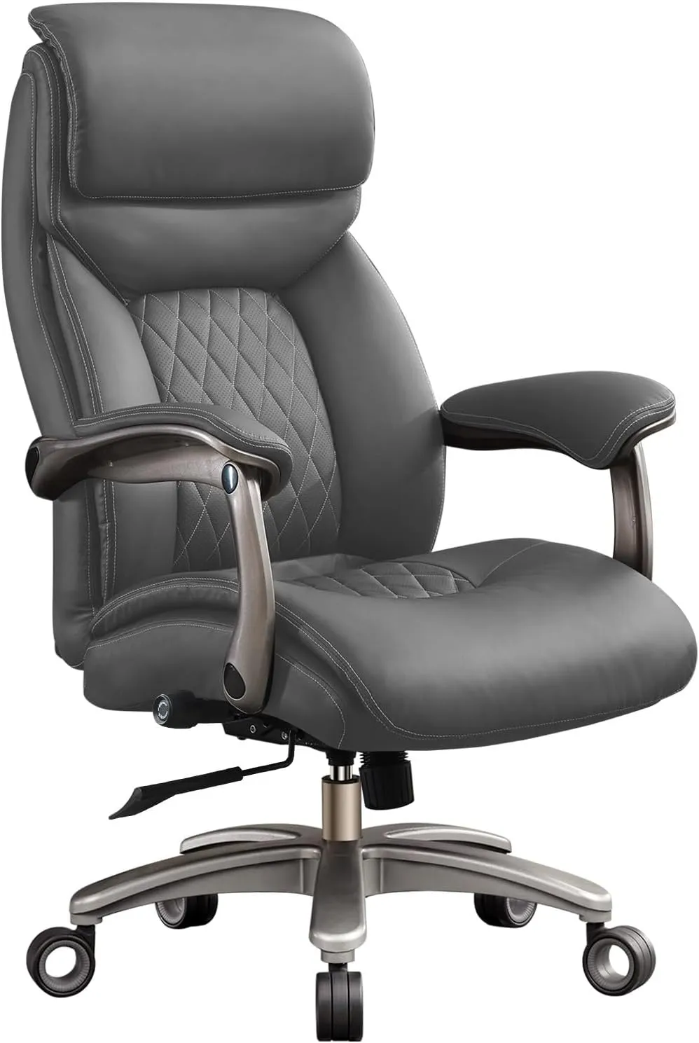 Big and Tall Office Chair with Wide Area Armrest, 600LBS PU Leather Executive Chair, Adjustable Lumbar Support 3'' Double Space Wheel, Managerial Home Desk Heavy Duty Office Chair (Grey-A)