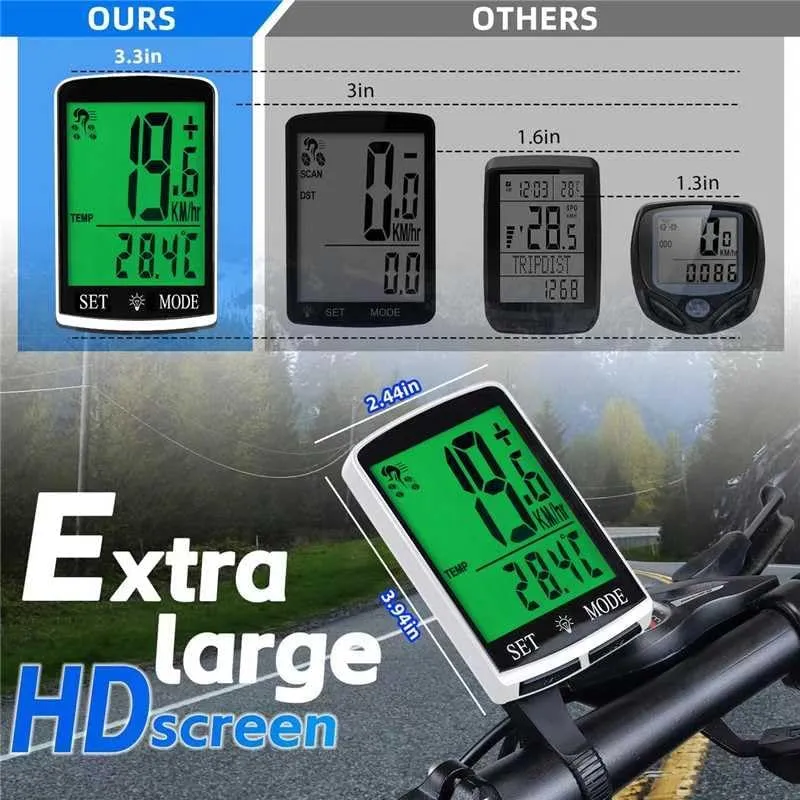 Bike Computer and Bicycle Odometer Wireless Big Secrren 3.3IN MPH KM/H Bike Speedometer with Automatic Wake-Up Cycling Old School Speed Tracker Multi-Functions
