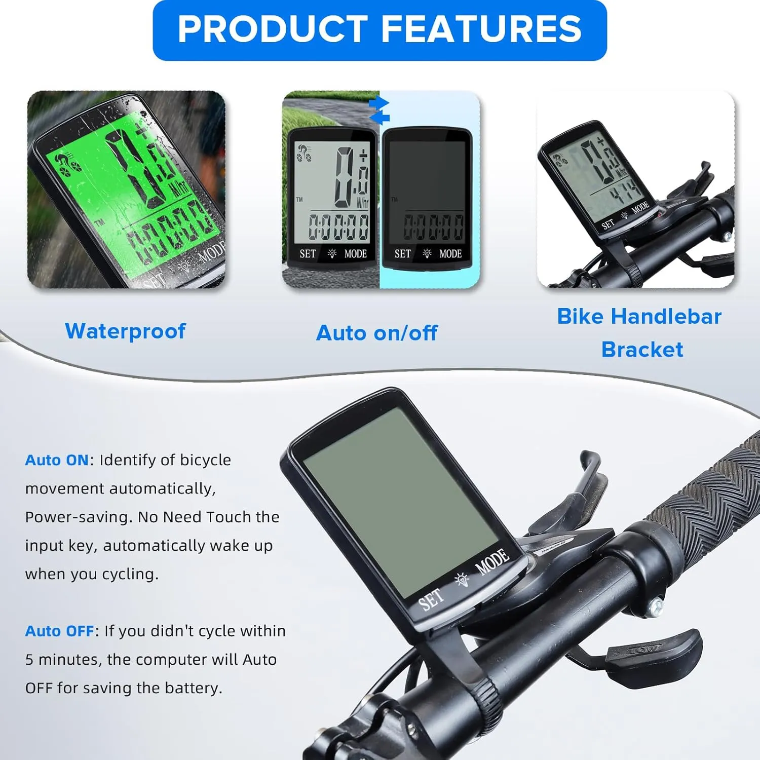 Bike Computer and Bicycle Odometer Wireless Big Secrren 3.3IN MPH KM/H Bike Speedometer with Automatic Wake-Up Cycling Old School Speed Tracker Multi-Functions