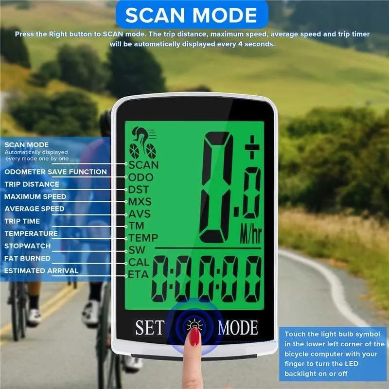 Bike Computer and Bicycle Odometer Wireless Big Secrren 3.3IN MPH KM/H Bike Speedometer with Automatic Wake-Up Cycling Old School Speed Tracker Multi-Functions