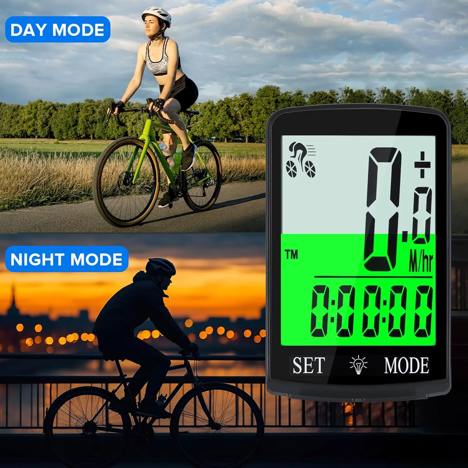 Bike Computer and Bicycle Odometer Wireless Big Secrren 3.3IN MPH KM/H Bike Speedometer with Automatic Wake-Up Cycling Old School Speed Tracker Multi-Functions