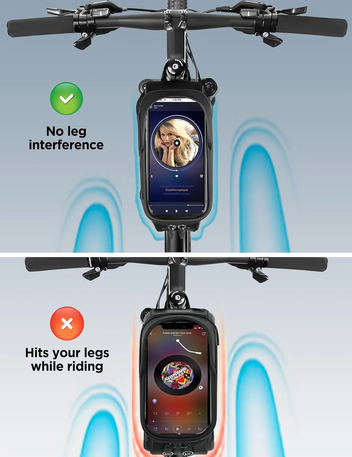 Bike Phone Holder Bag, EVA Waterproof Bicycle Front Frame Bag, Bike Accessories Cycling Pouch with Sensitive TPU Touch-Screen, Bicycle Phone Mount with Rain Cover for Phone under 7" (Black, 7 inch)