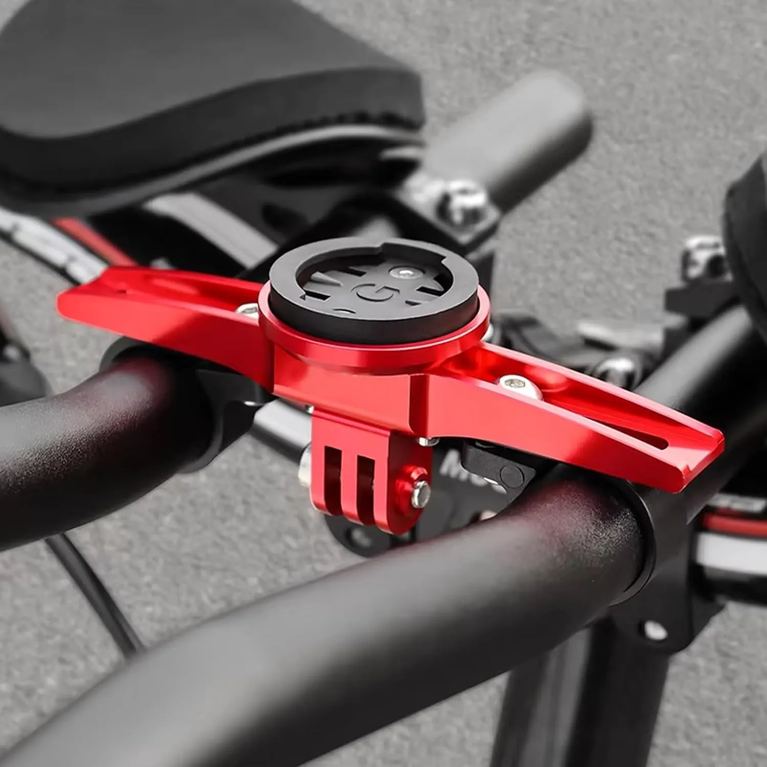 Bike Triathlon Handlebar Computer Mount Holder, TT Bar Support Computer Mount Stand, for GPS Devices and Action Cameras(Red)