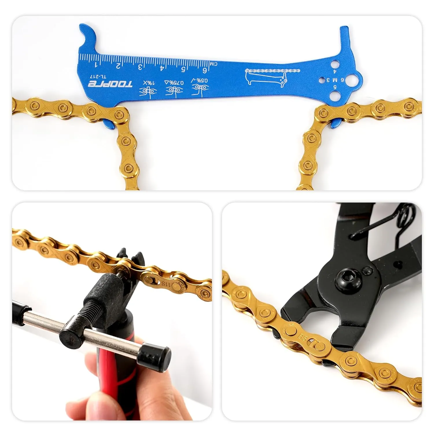 Bike/E-Bike Chain Kit ，8-11Speed Multi-Function Bike Mechanic Repair Kit ，Chain Breaker/Bicycle Chain Pliers/Chain Measuring Device/- for Shimano SRAM Campagnolo -Titanium Gold (X9-Titanium Gold)