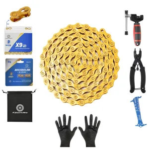 Bike/E-Bike Chain Kit ，8-11Speed Multi-Function Bike Mechanic Repair Kit ，Chain Breaker/Bicycle Chain Pliers/Chain Measuring Device/- for Shimano SRAM Campagnolo -Titanium Gold (X9-Titanium Gold)