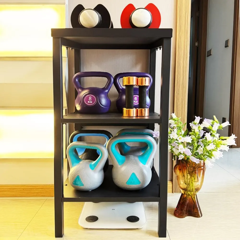 Black adjustable dumbbell rack. Multi-functional fitness equipment storage rack, storage and organization device for adjustable weight in home gym, with anti-slip base and anti-tip safety device