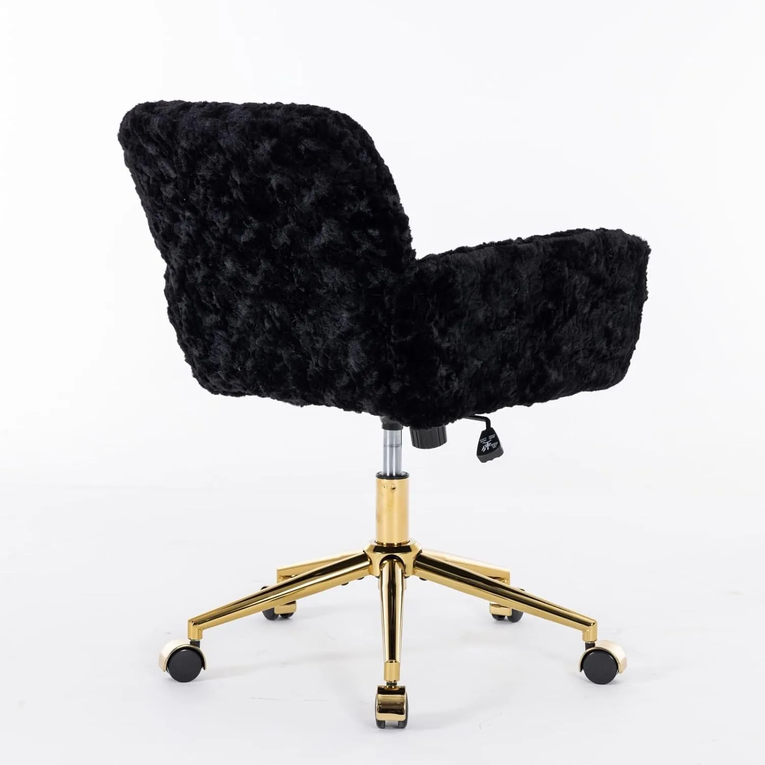 Black Faux Fur Office Chair - Upholstered Swivel Tiltabledesk Chair with Gold Base - Height Adjustable, Makeup Vanity,Cute Kids Size Available