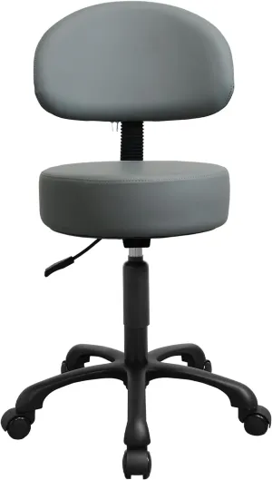 Black Lift Swivel Rolling Stool Round Chair,Thick Sturdy Padding,Adjustable Stool with Wheels for Doctor,Medical,Massage Salon,Office,Shop(with Back, Gray)