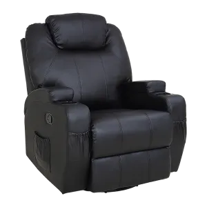 Black Massage Sofa Chair Recliner 360 Degree Swivel PU Leather Lounge 8 Point Heated