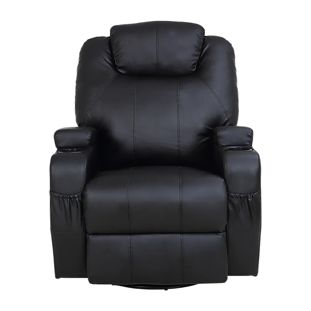 Black Massage Sofa Chair Recliner 360 Degree Swivel PU Leather Lounge 8 Point Heated