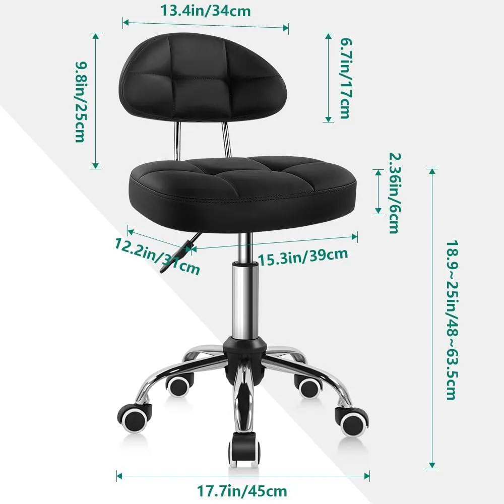 Black Square Minimalist Swivel Stool with Wheel Perfect for Work SPA Shop Massage Height-Adjustable and Cost-Effective Rolling Stool Chair with Back