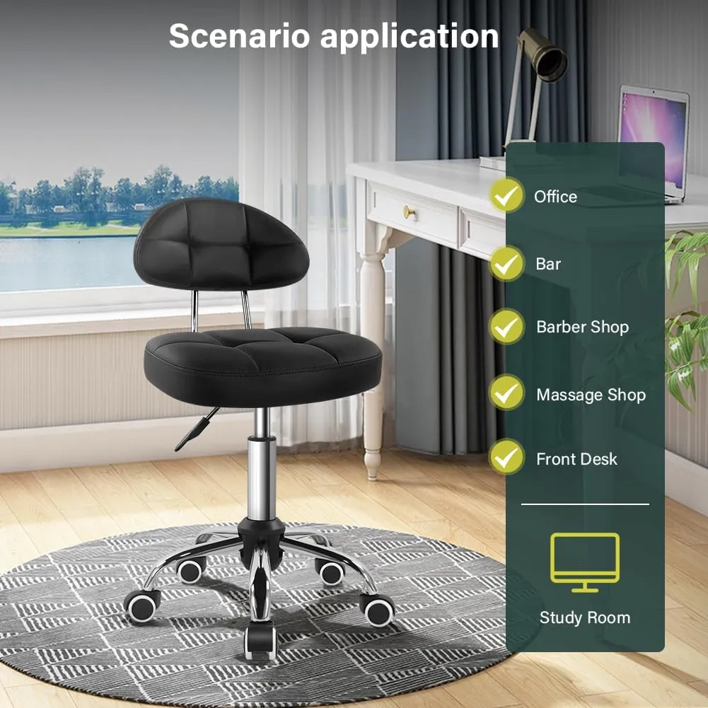 Black Square Minimalist Swivel Stool with Wheel Perfect for Work SPA Shop Massage Height-Adjustable and Cost-Effective Rolling Stool Chair with Back