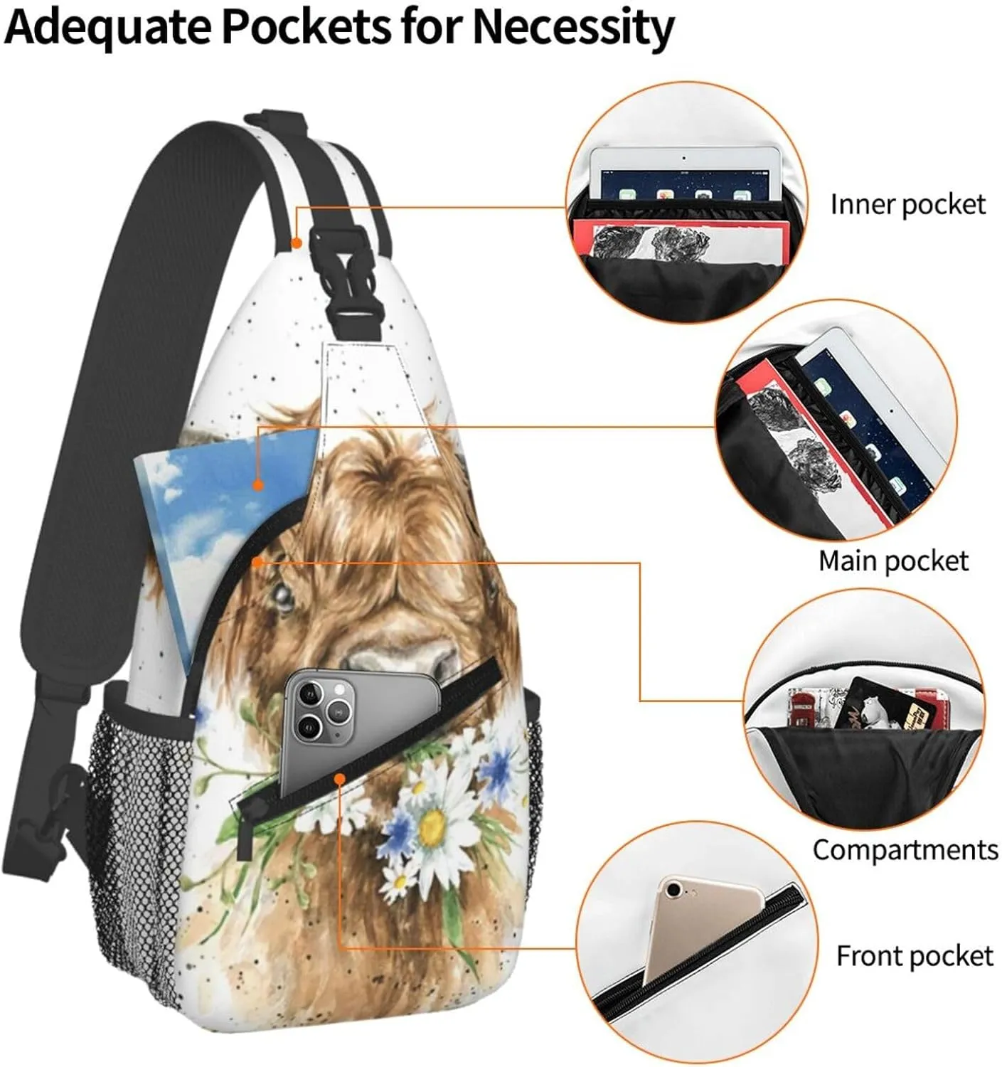 Black White Cow Spots Skin Pattern Crossbody Bags Men Cross Chest Bag Women Adjustable Sling Backpack Shoulder Bag