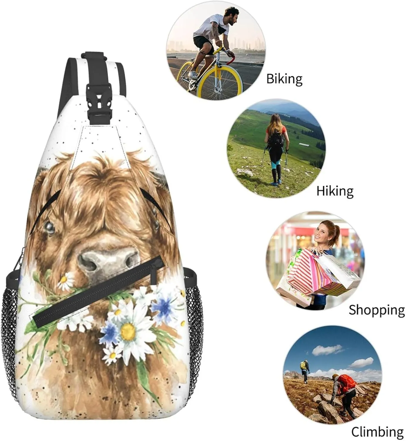 Black White Cow Spots Skin Pattern Crossbody Bags Men Cross Chest Bag Women Adjustable Sling Backpack Shoulder Bag