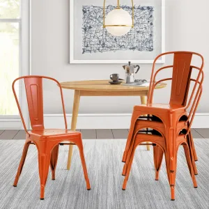BLKMTY Kitchen Metal Chairs Dining Chair Set of 4 Indoor-Outdoor Chair Tolix Chairs Patio Chair Bar Chair with Back, Orange