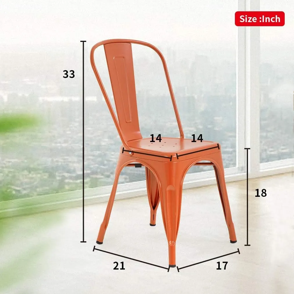 BLKMTY Kitchen Metal Chairs Dining Chair Set of 4 Indoor-Outdoor Chair Tolix Chairs Patio Chair Bar Chair with Back, Orange
