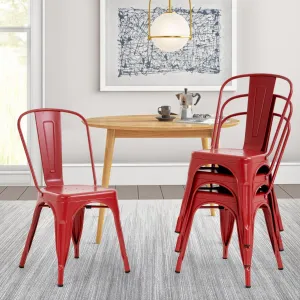 BLKMTY Kitchen Metal Chairs Dining Chair Set of 4 Indoor-Outdoor Chair Tolix Chairs Patio Chair Side Bar Chair with Back, Red