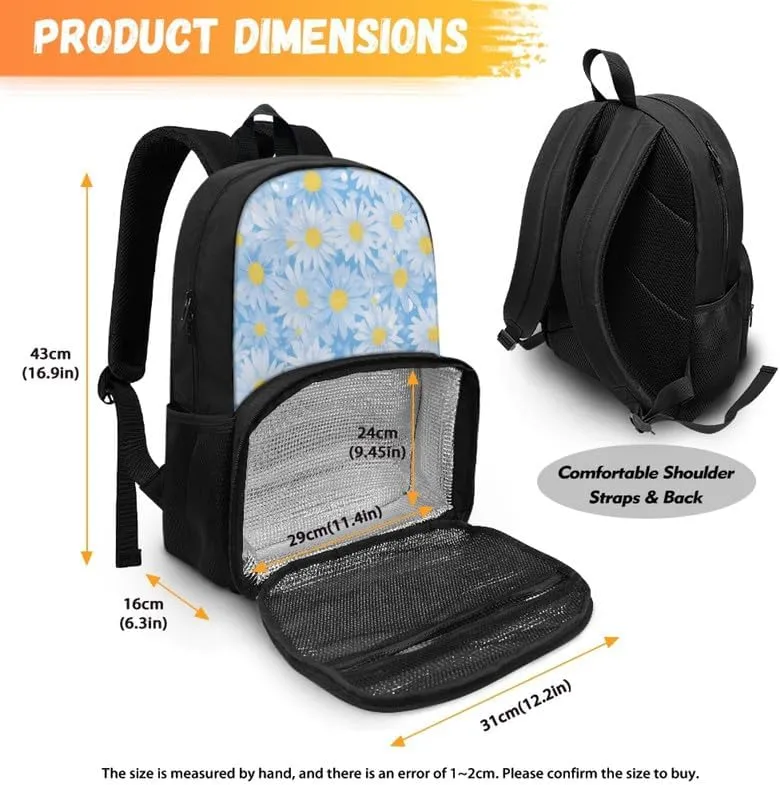 Blue Daisy Flower Insulated Lunch Backpack for Women Watercolor Daisies Insulated Cooler Backpack Lunch Box Sky Blue Ditsy Floral Prep Backpack for Picnic College Travel