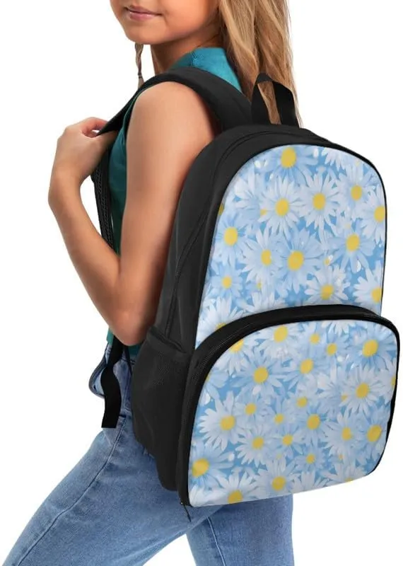 Blue Daisy Flower Insulated Lunch Backpack for Women Watercolor Daisies Insulated Cooler Backpack Lunch Box Sky Blue Ditsy Floral Prep Backpack for Picnic College Travel
