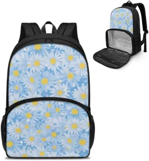 Blue Daisy Flower Insulated Lunch Backpack for Women Watercolor Daisies Insulated Cooler Backpack Lunch Box Sky Blue Ditsy Floral Prep Backpack for Picnic College Travel
