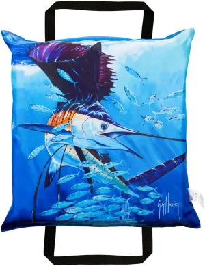 BLUESTORM Throw Cushion | US Coast Guard (USCG) Approved Type 4 Basic Foam Preserver | Boat Seat and Throwable for Boat Safety (Guy Harvey® Marlin)