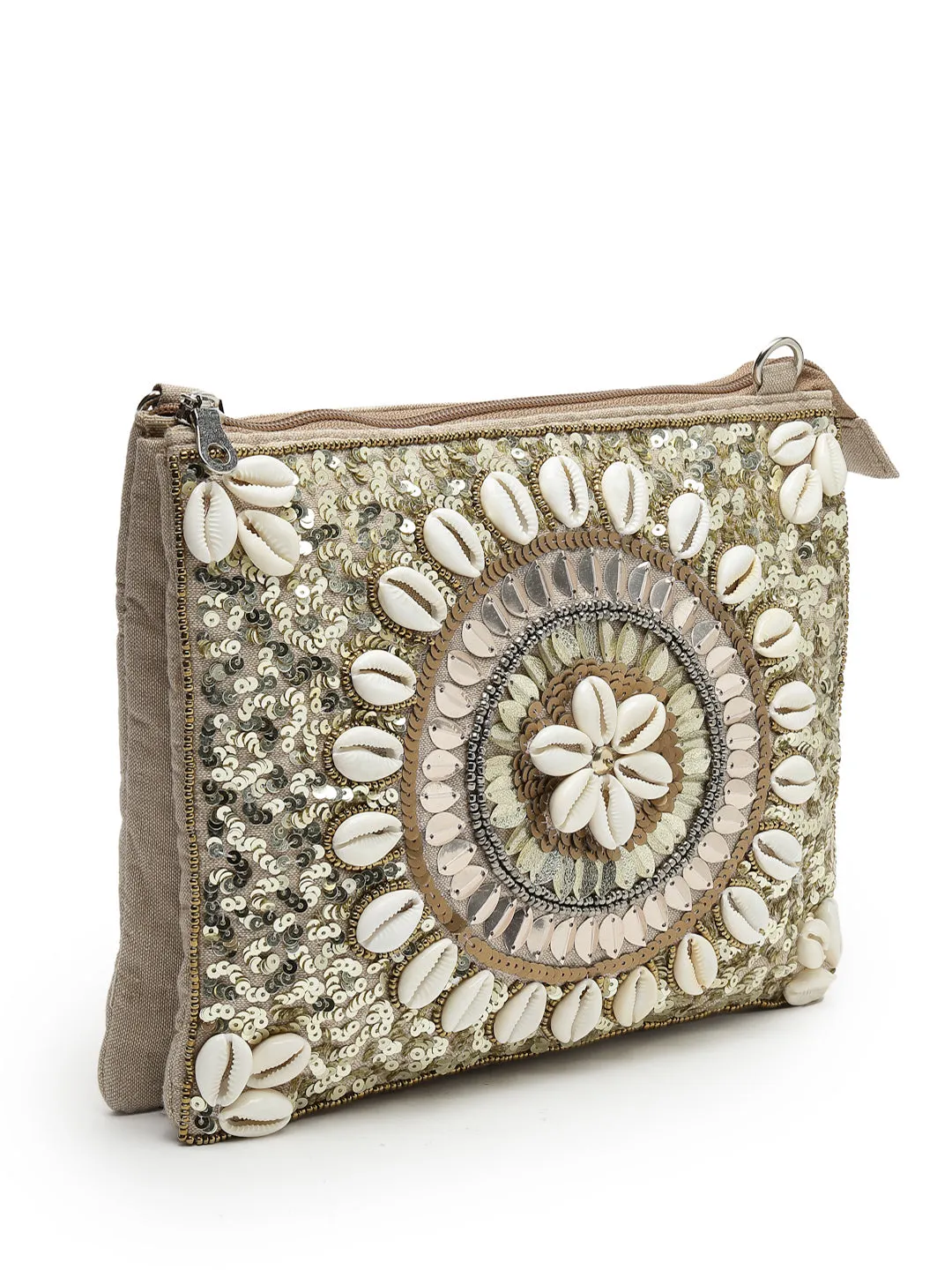 Boho Seashell Embellished Cotton Jacquard Sling Bag