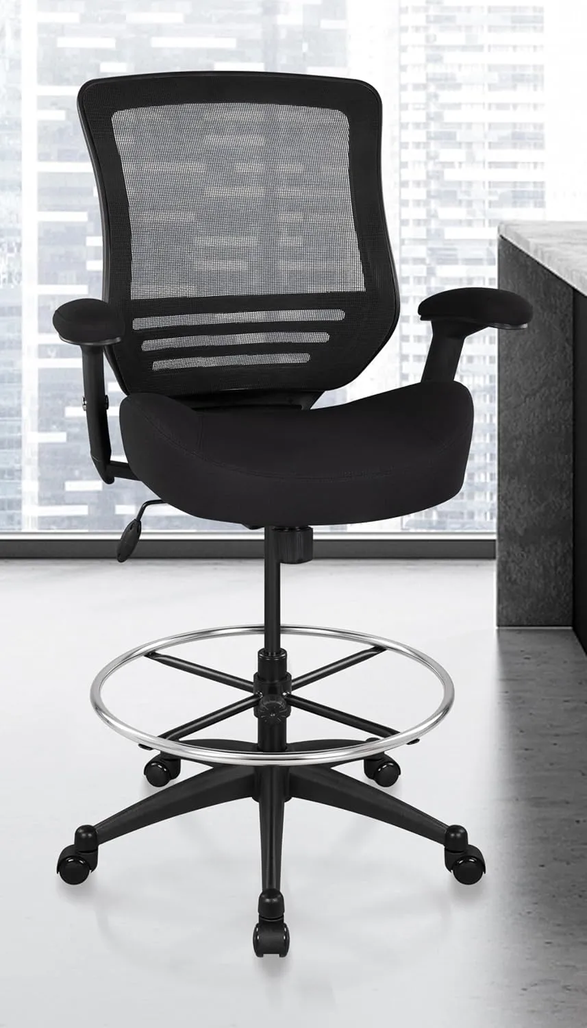 BOLISS 400lbs Mesh Ergonomic Office Drafting Chair Big Adjustable Foot Ring Height Adjustable Armrest(Black)