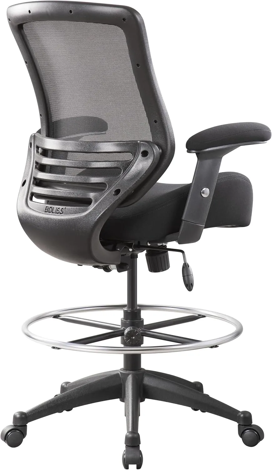 BOLISS 400lbs Mesh Ergonomic Office Drafting Chair Big Adjustable Foot Ring Height Adjustable Armrest(Black)