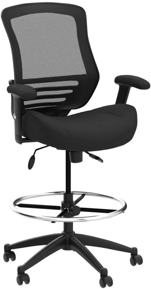 BOLISS 400lbs Mesh Ergonomic Office Drafting Chair Big Adjustable Foot Ring Height Adjustable Armrest(Black)