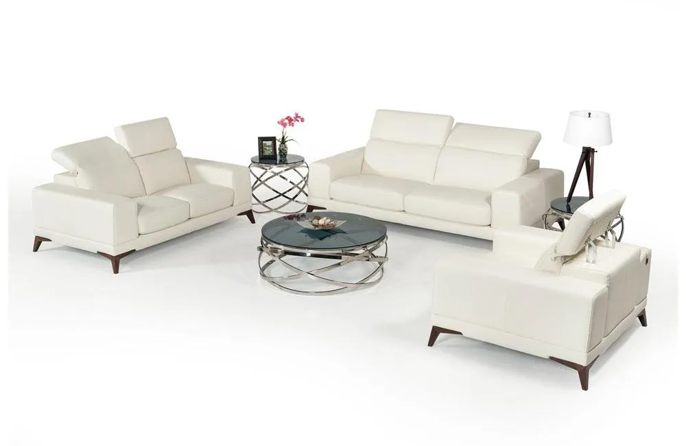 Bolton Italian Modern White Leather 3 PC Sofa Set