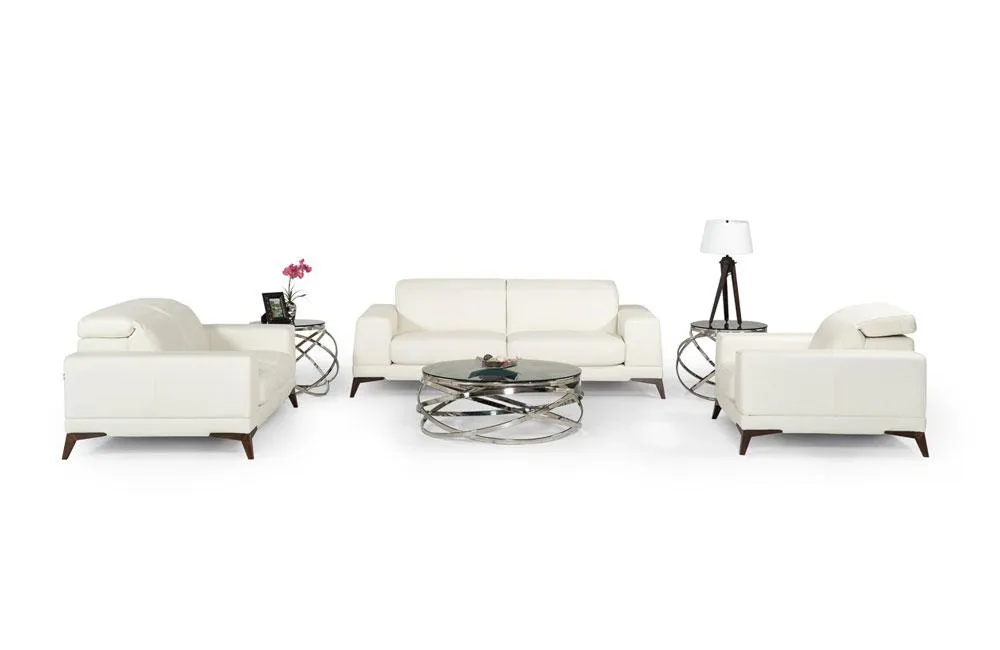 Bolton Italian Modern White Leather 3 PC Sofa Set
