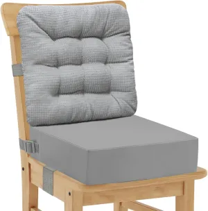Booster Seat for Kitchen Chair with Backrest – Waterproof PU Cushion, Non-Slip Bottom, 2 Safety Straps, Washable & Portable Dining Booster Seat for Toddlers, Stackable for Extra Height