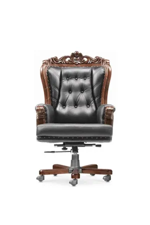 Boss & Director Chair Luxury High-Back Leatherette Office Chair with Swivel, Adjustable Height, Fixed Armrests, and Wooden Base - 111011286