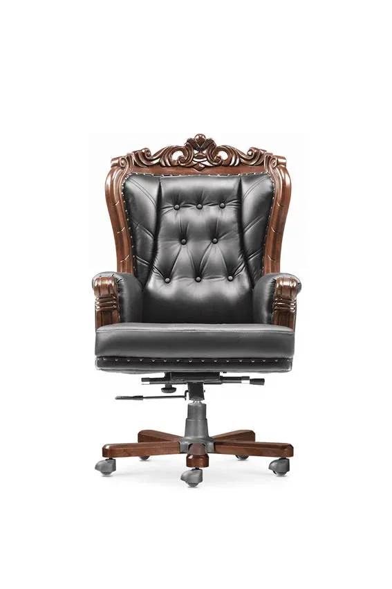 Boss & Director Chair Luxury High-Back Leatherette Office Chair with Swivel, Adjustable Height, Fixed Armrests, and Wooden Base - 111011286