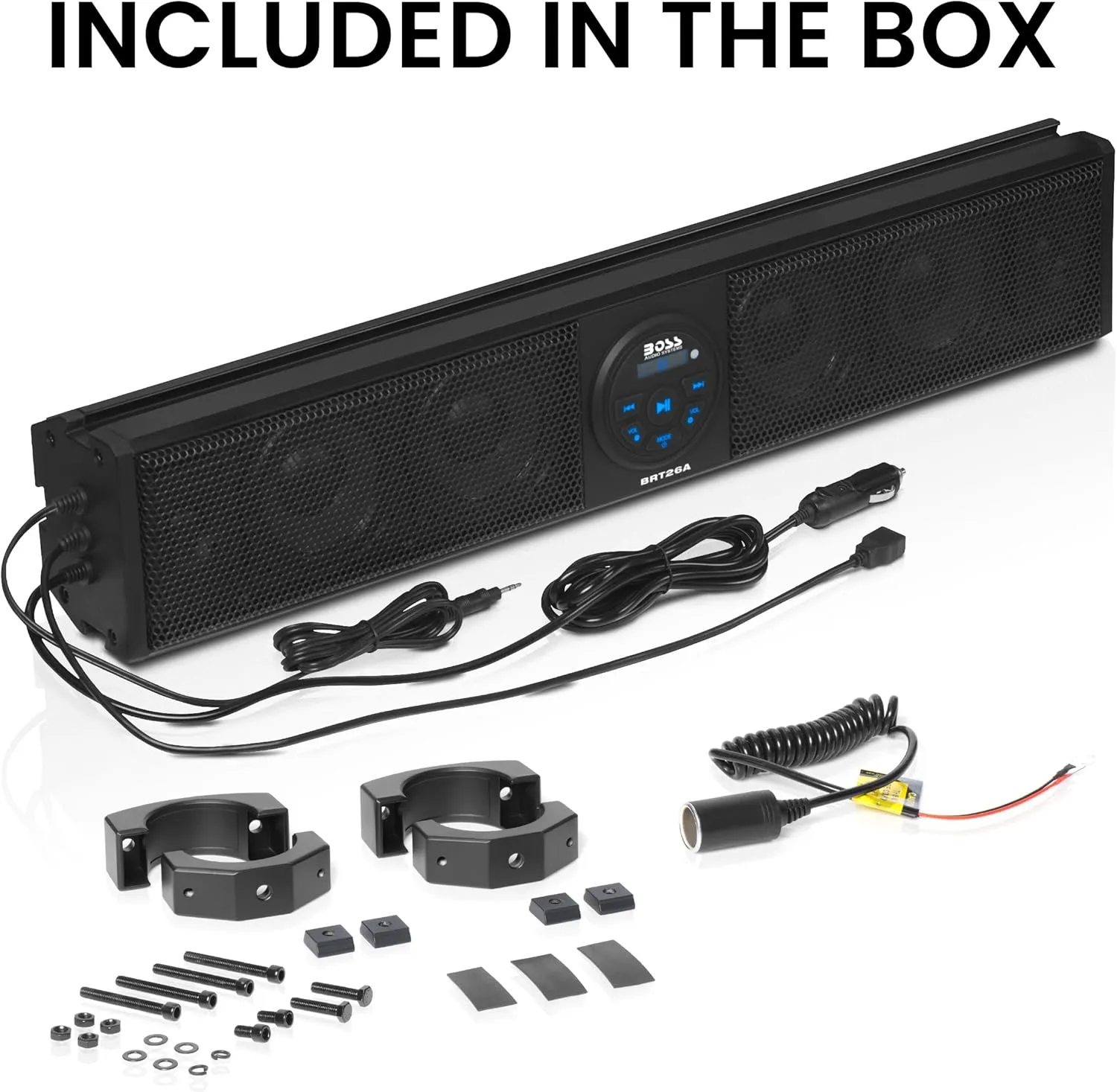 BOSS Audio Systems BRT26A ATV UTV Sound Bar - 26 Inch Wide, 4 Inch Speakers, 1 Inch Soft Dome Tweeters, Full Range, IPX5 Weatherproof, Bluetooth, Built-in Amplifier, Golf Cart Compatible