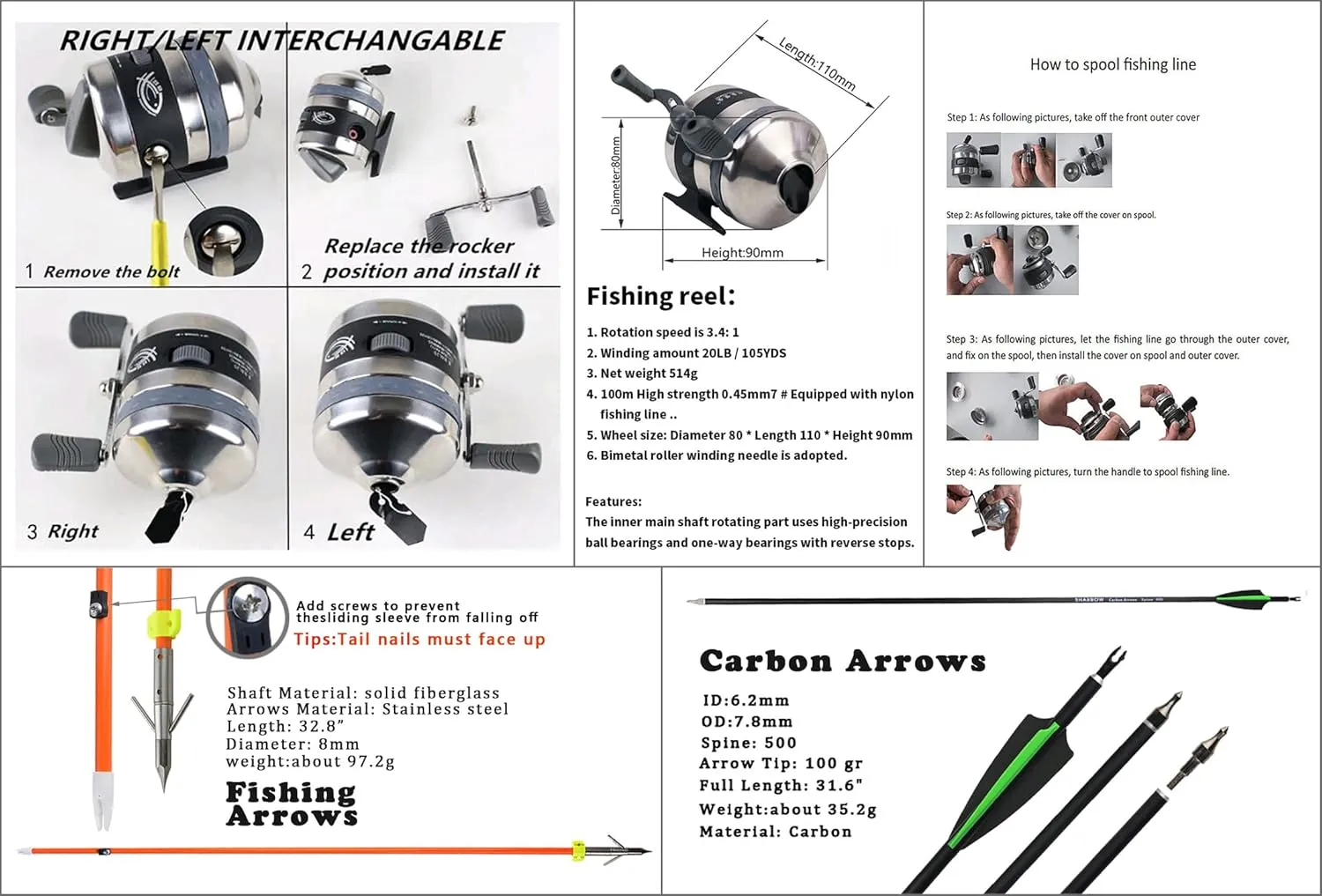 Bowfishing Compound Bow Kit Ready to Fish Kit with Bowfishing Reel, Bow Fishing Arrows Right & Left Hand for Adult/Youth Fishing Hunting, Target Shooting